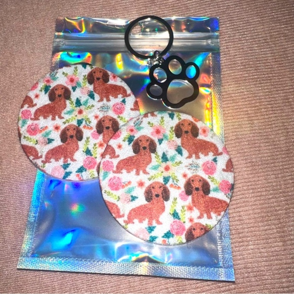 2 PCS Dachshund Car Coasters - Non-Slip, Spill-Proof, and Washable Insert